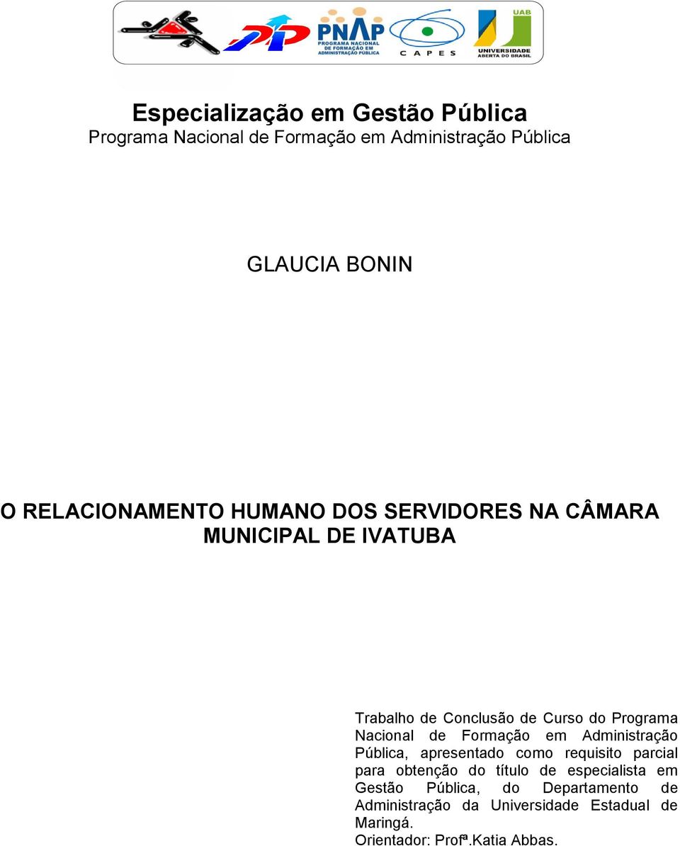 Nacional de Formação em Administração Pública, apresentado como requisito parcial para obtenção do título de