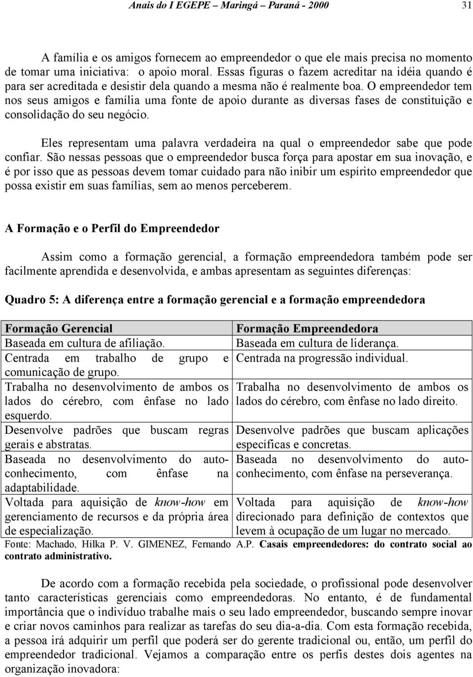 O empreendedor tem nos seus amigos e família uma fonte de apoio durante as diversas fases de constituição e consolidação do seu negócio.