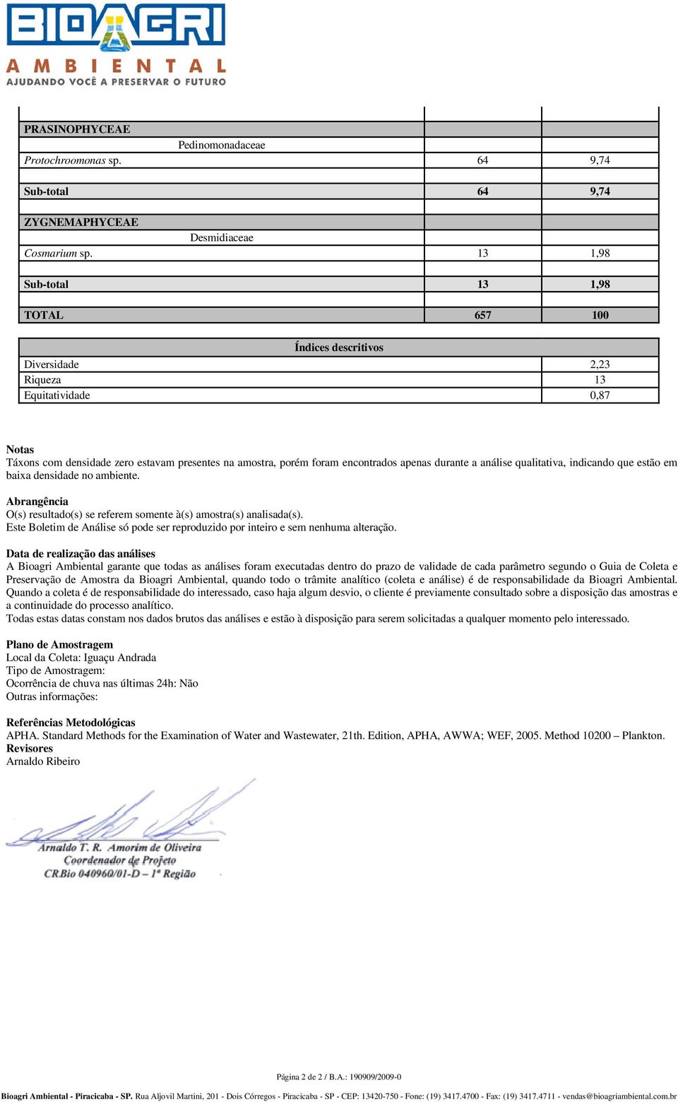 apenas durante a análise qualitativa, indicando que estão em baixa densidade no ambiente. Abrangência O(s) resultado(s) se referem somente à(s) amostra(s) analisada(s).