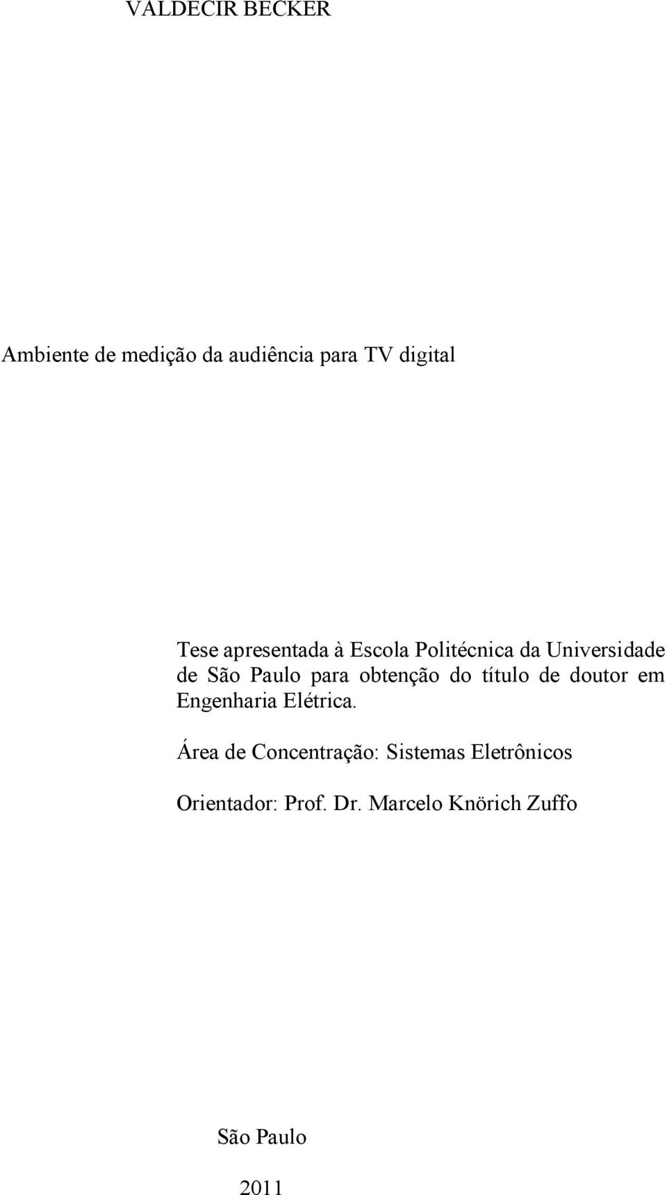 obtenção do título de doutor em Engenharia Elétrica.