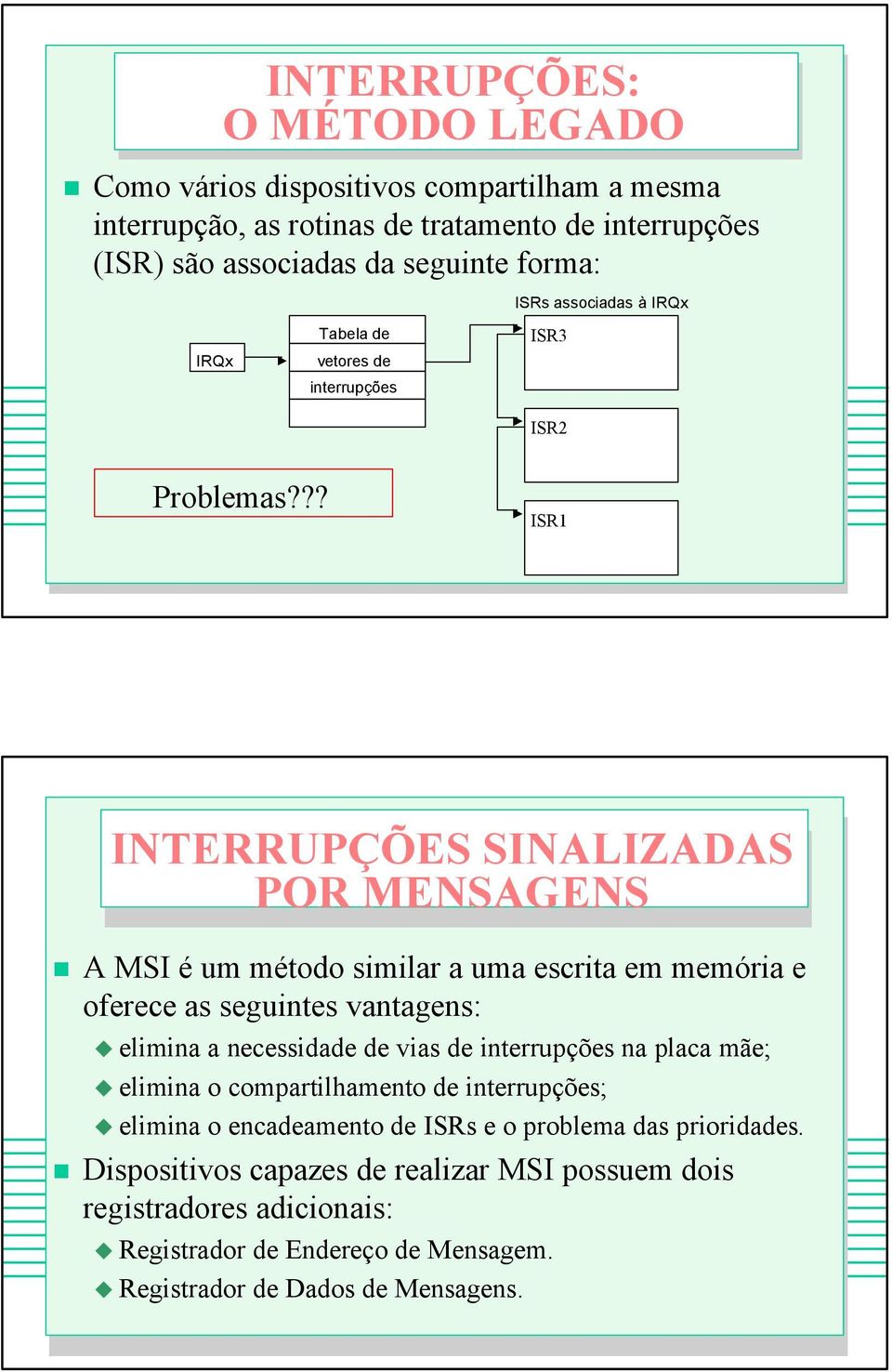 ?? ISR1 INTERRUPÇÕES SINALIZADAS POR MENSAGENS A MSI é um método similar a uma escrita em memória e oferece as seguintes vantagens: elimina a necessidade de vias de