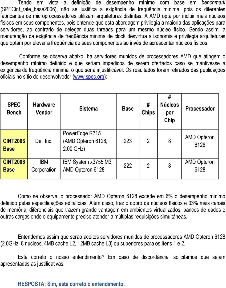 A AMD opta por incluir mais núcleos físicos em seus componentes, pois entende que esta abordagem privilegia a maioria das aplicações para servidores, ao contrário de delegar duas threads para um