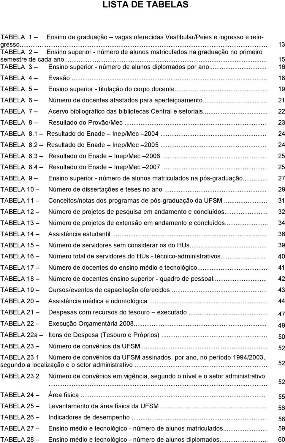 .. 18 TABELA 5 Ensino superior - titulação do corpo docente... 19 TABELA 6 Número de docentes afastados para aperfeiçoamento... 21 TABELA 7 Acervo bibliográfico das bibliotecas Central e setoriais.