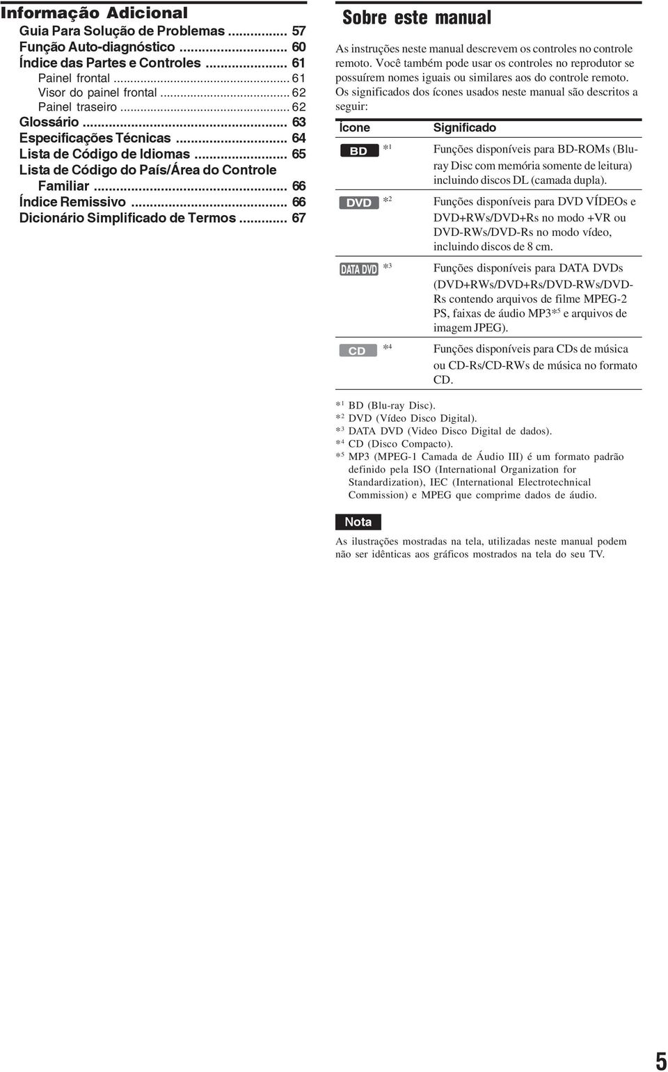 .. 67 Sobre este manual As instruções neste manual descrevem os controles no controle remoto.