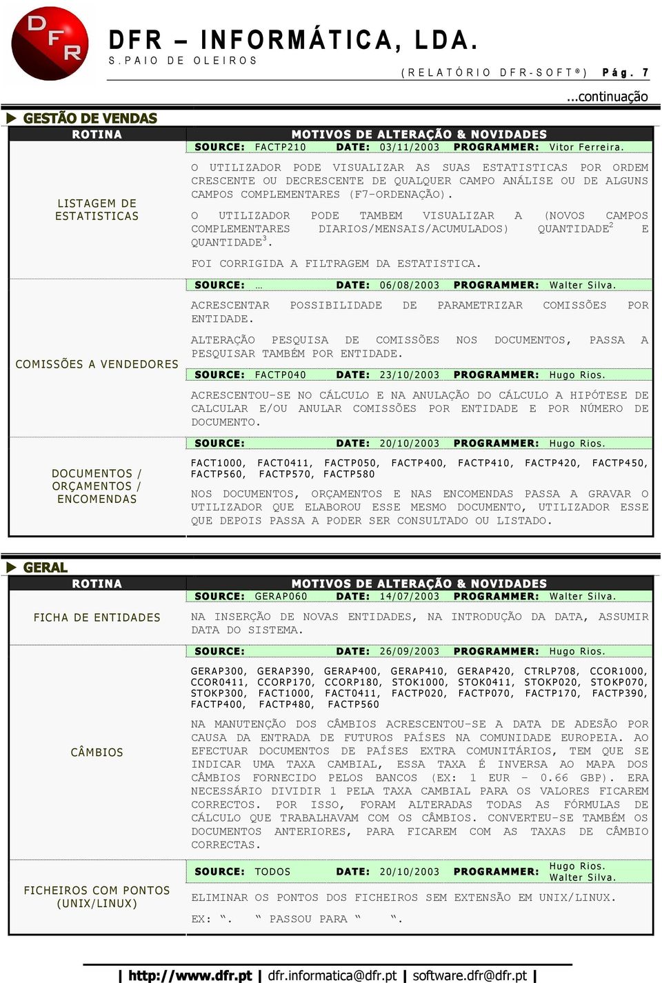 O UTILIZADOR PODE VISUALIZAR AS SUAS ESTATISTICAS POR ORDEM CRESCENTE OU DECRESCENTE DE QUALQUER CAMPO ANÁLISE OU DE ALGUNS CAMPOS COMPLEMENTARES (F7-ORDENAÇÃO).