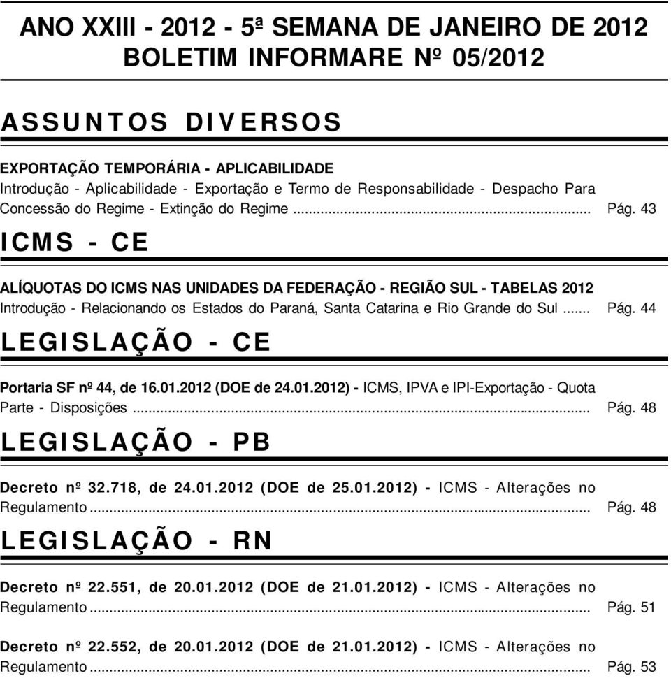 ICMS - CE ALÍQUOTAS DO ICMS NAS UNIDADES DA FEDERAÇÃO - REGIÃO SUL - TABELAS 2012 Introdução - Relacionando os Estados do Paraná, Santa Catarina e Rio Grande do Sul.