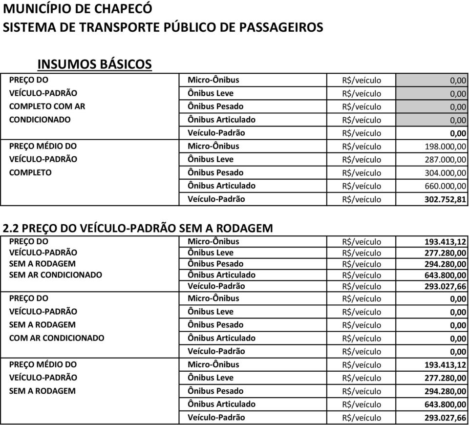 2 PREÇO DO VEÍCULO-PADRÃO SEM A RODAGEM PREÇO DO -Ônibus VEÍCULO-PADRÃO Ônibus Leve SEM A RODAGEM Ônibus Pesado SEM AR CONDICIONADO Ônibus -Padrão PREÇO DO -Ônibus VEÍCULO-PADRÃO Ônibus Leve SEM A