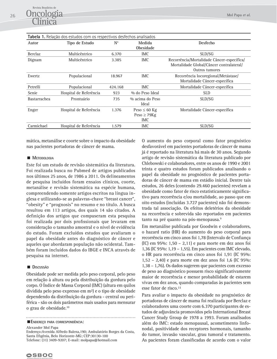 967 IMC Recorrência locoregional/metástase/ Mortalidade Câncer-específica Petrelli Populacional 424.