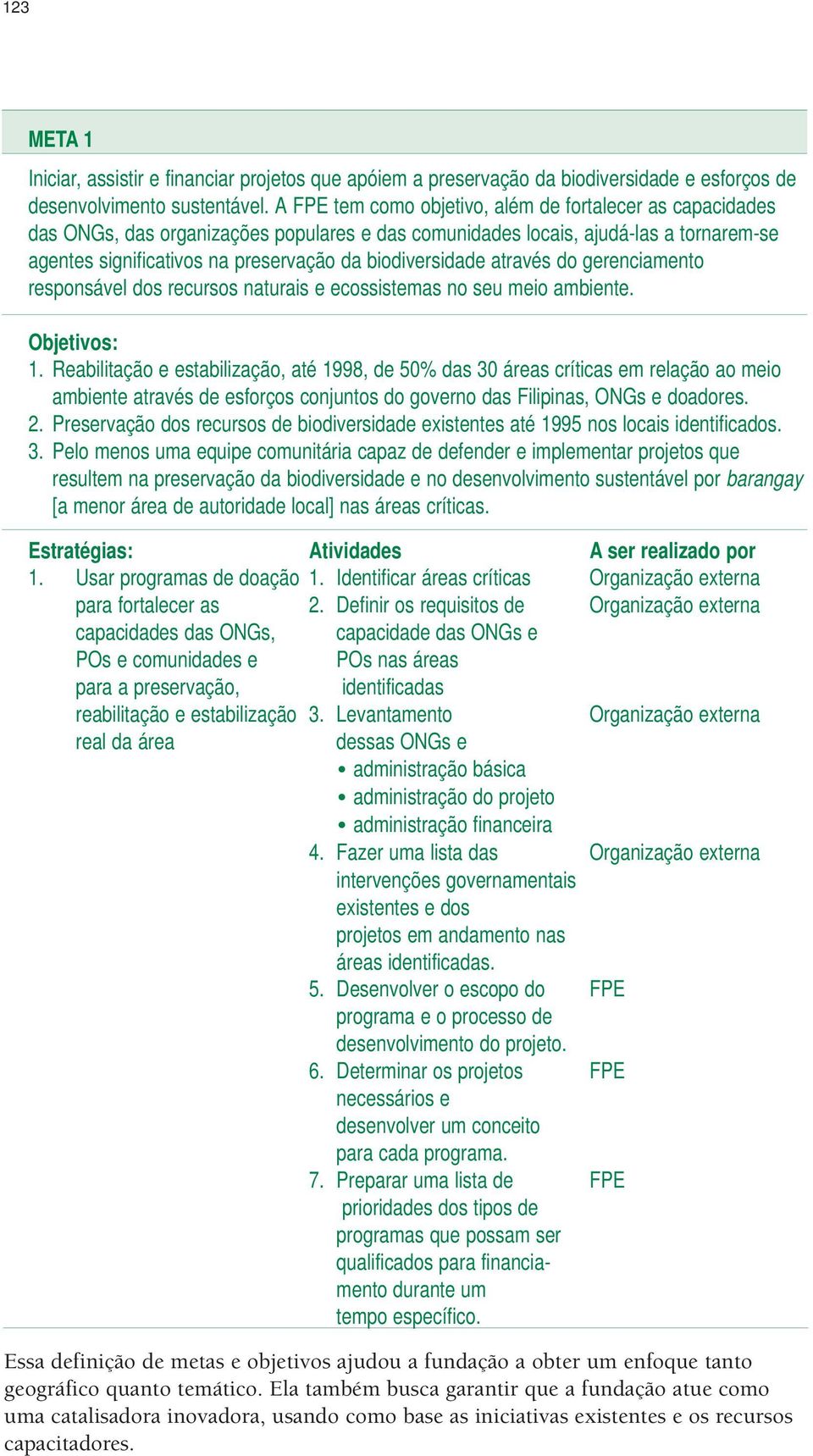 biodiversidade através do gerenciamento responsável dos recursos naturais e ecossistemas no seu meio ambiente. Objetivos: 1.