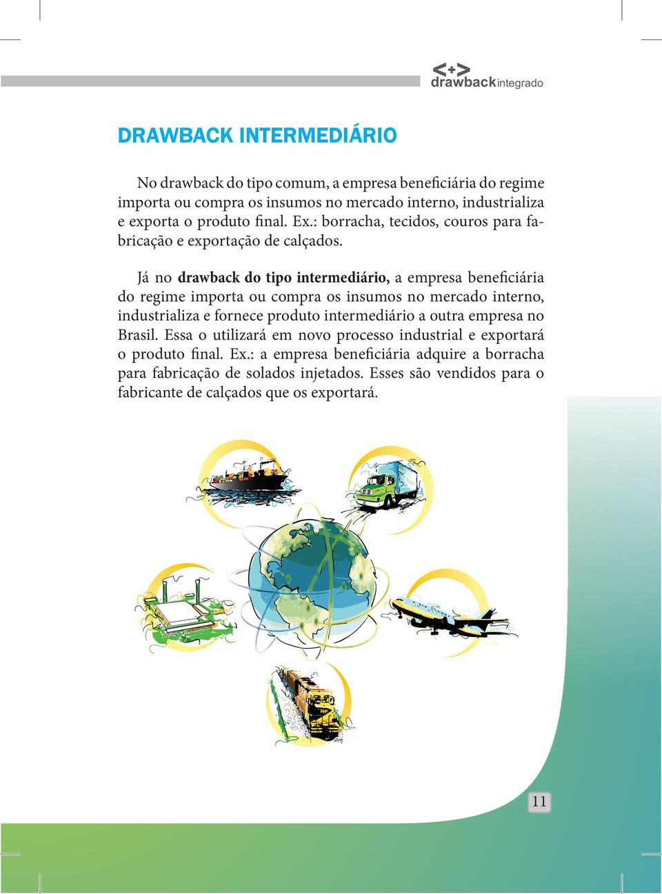 Já no drawback do tipo intermediário, a empresa beneficiária do regime importa ou compra os insumos no mercado interno, industrializa e fornece produto intermediário a