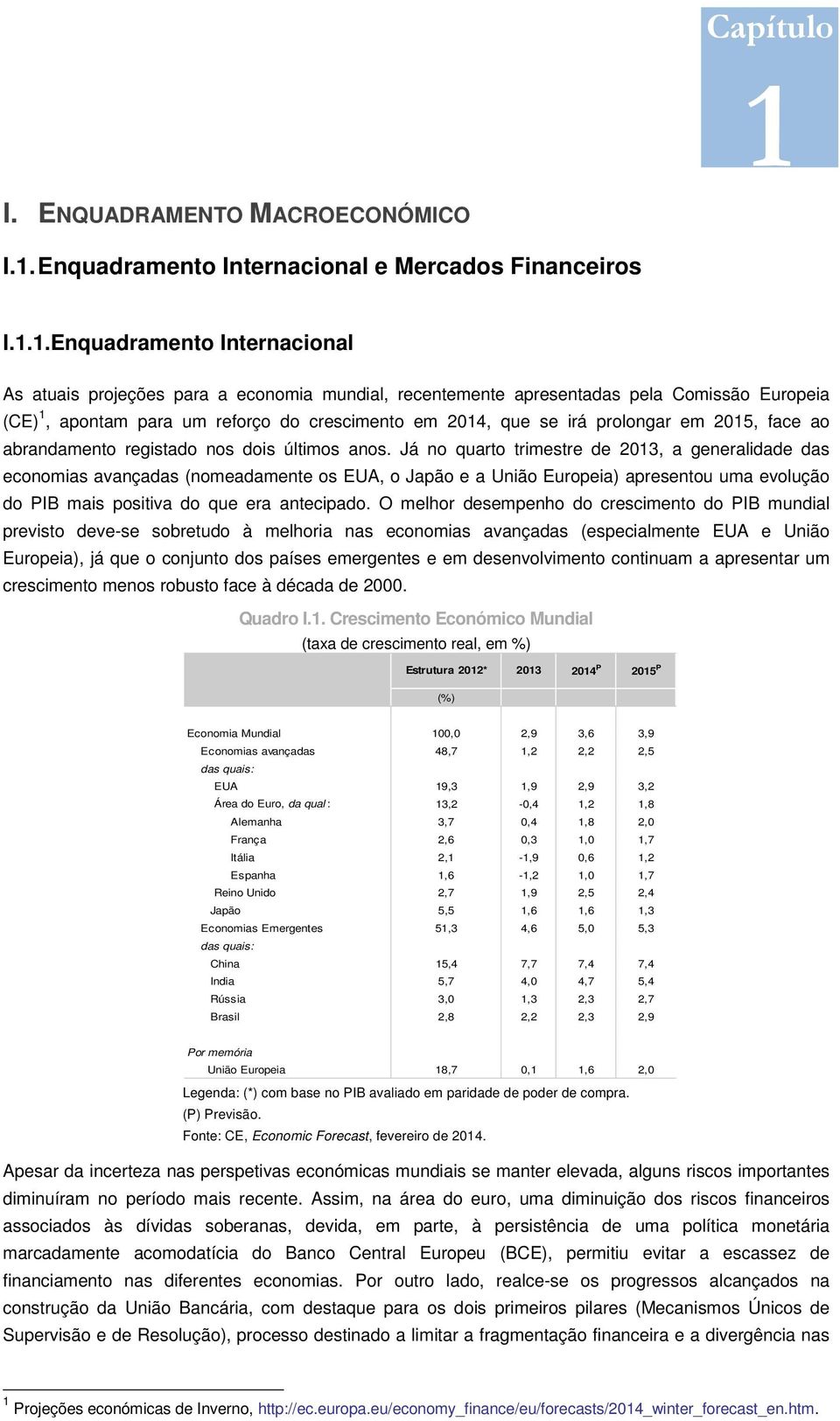 Enquadramento Internacional e Mercados Financeiros I.1.