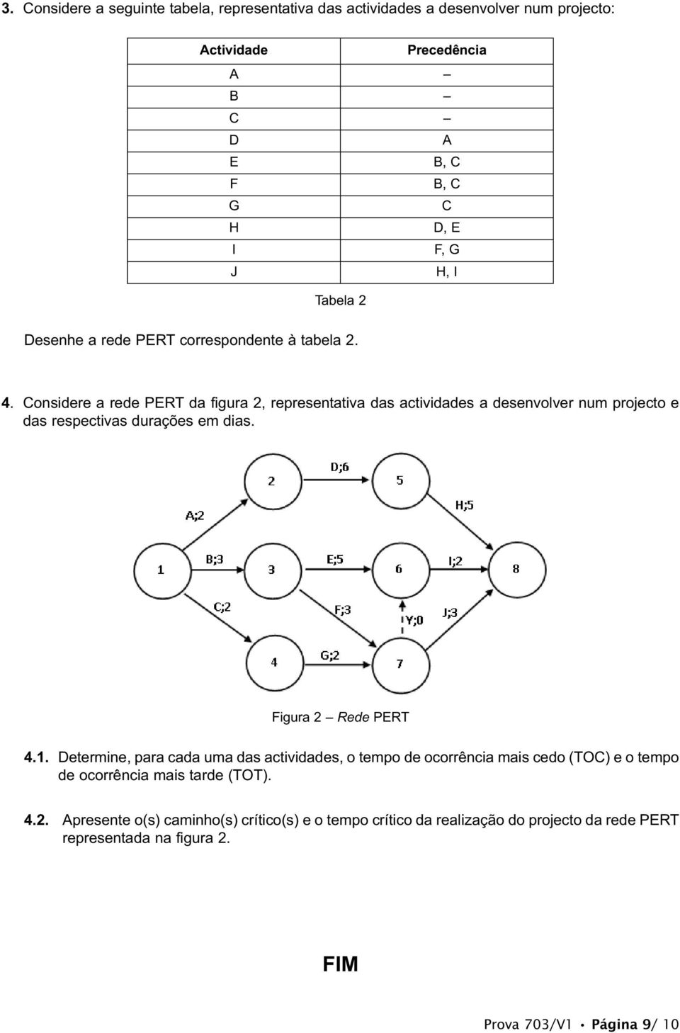 Considere a rede PERT da figura 2, representativa das actividades a desenvolver num projecto e das respectivas durações em dias. Figura 2 Rede PERT 4.1.