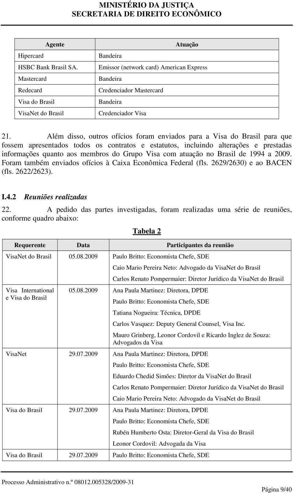 Além disso, outros ofícios foram enviados para a Visa do Brasil para que fossem apresentados todos os contratos e estatutos, incluindo alterações e prestadas informações quanto aos membros do Grupo