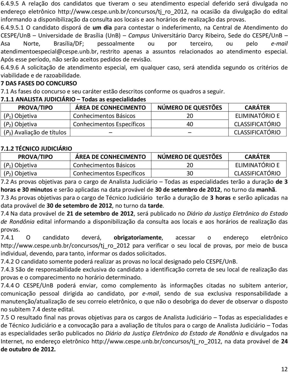 1 O candidato disporá de um dia para contestar o indeferimento, na Central de Atendimento do CESPE/UnB Universidade de Brasília (UnB) Campus Universitário Darcy Ribeiro, Sede do CESPE/UnB Asa Norte,