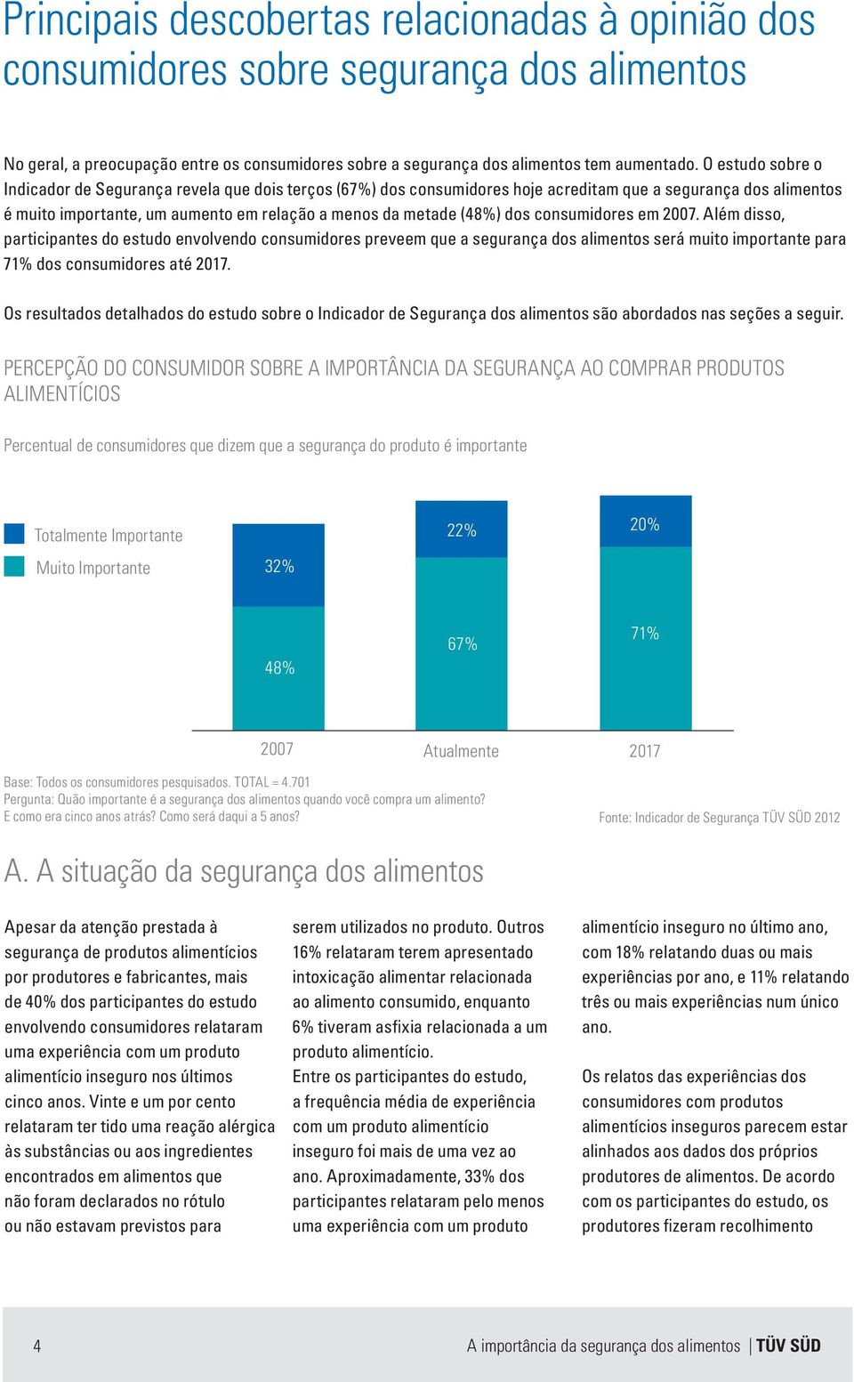 dos consumidores em 2007. Além disso, participantes do estudo envolvendo consumidores preveem que a segurança dos alimentos será muito importante para 71% dos consumidores até 2017.