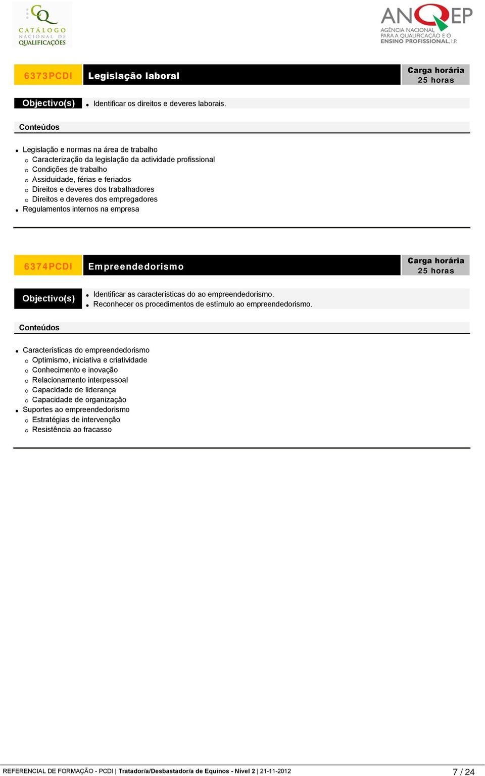 deveres dos empregadores Regulamentos internos na empresa 6374PCDI Empreendedorismo 25 horas Identificar as características do ao empreendedorismo.