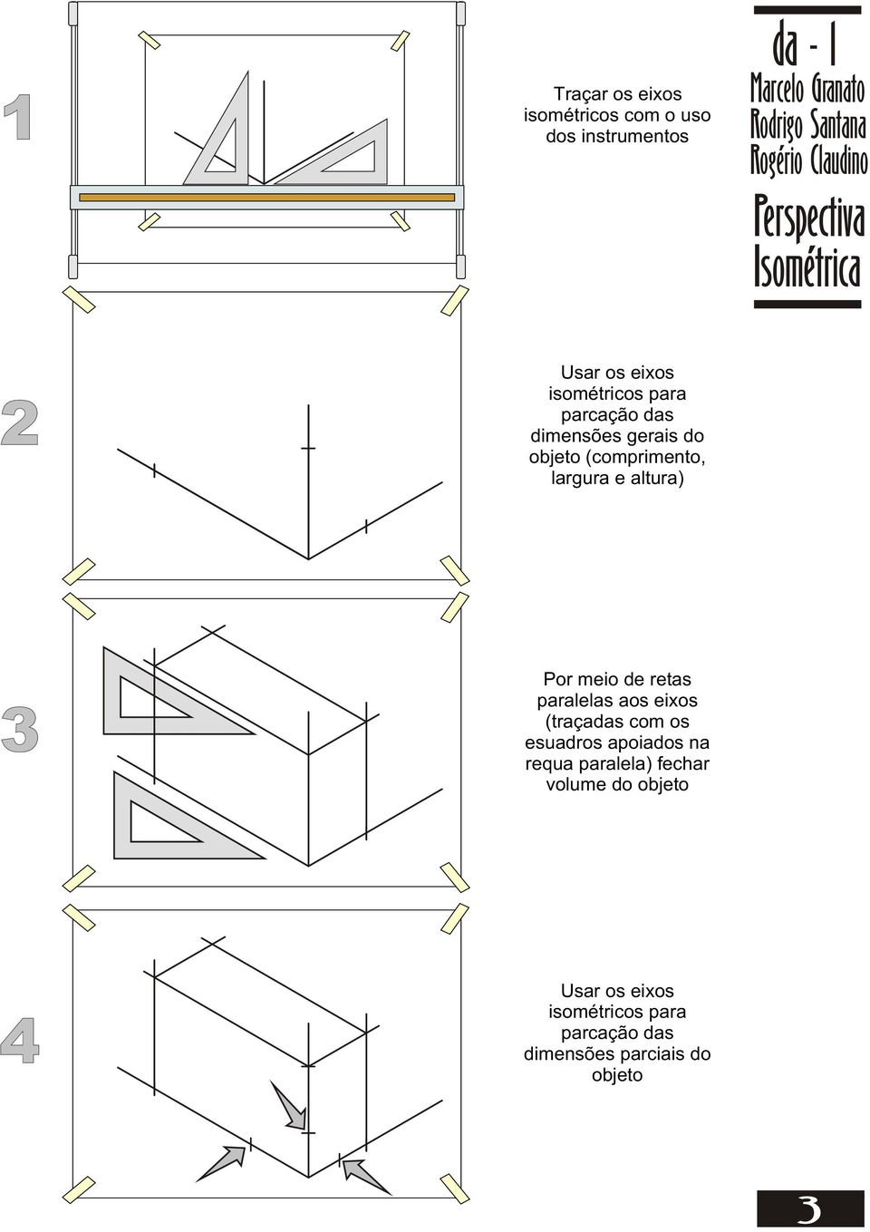 3 Por meio de retas paralelas aos eixos (traçadas com os esuadros apoiados na requa paralela)