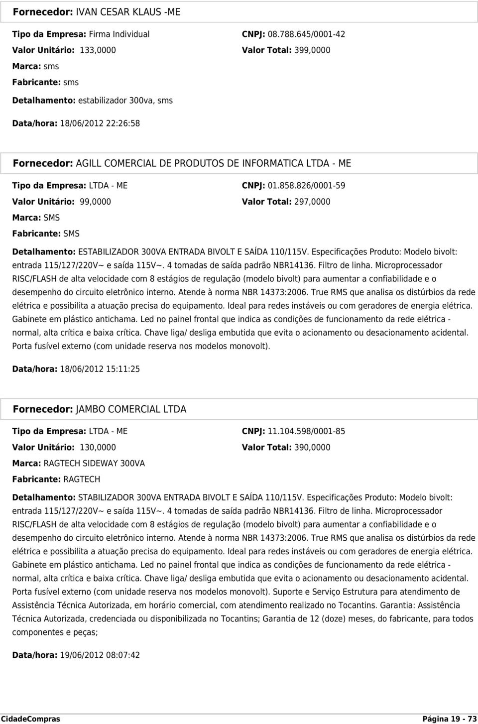 INFORMATICA LTDA - ME Tipo da Empresa: LTDA - ME CNPJ: 01.858.