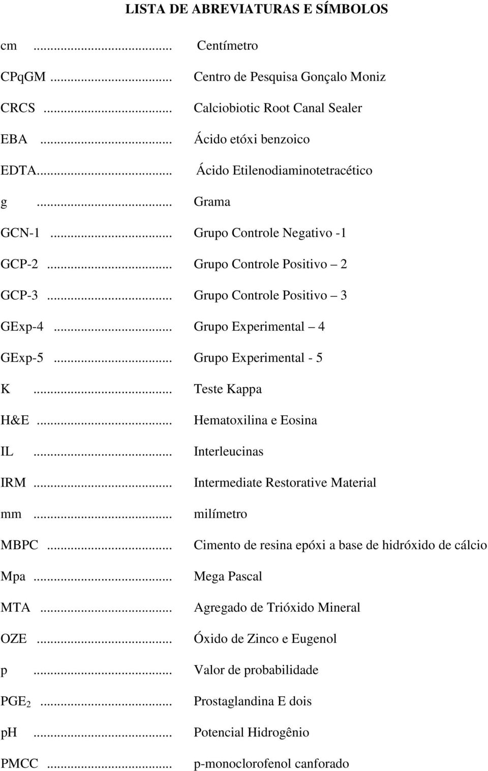 .. Grupo Controle Positivo 2 GCP-3... Grupo Controle Positivo 3 GExp-4... Grupo Experimental 4 GExp-5... Grupo Experimental - 5 K... Teste Kappa H&E... Hematoxilina e Eosina IL.