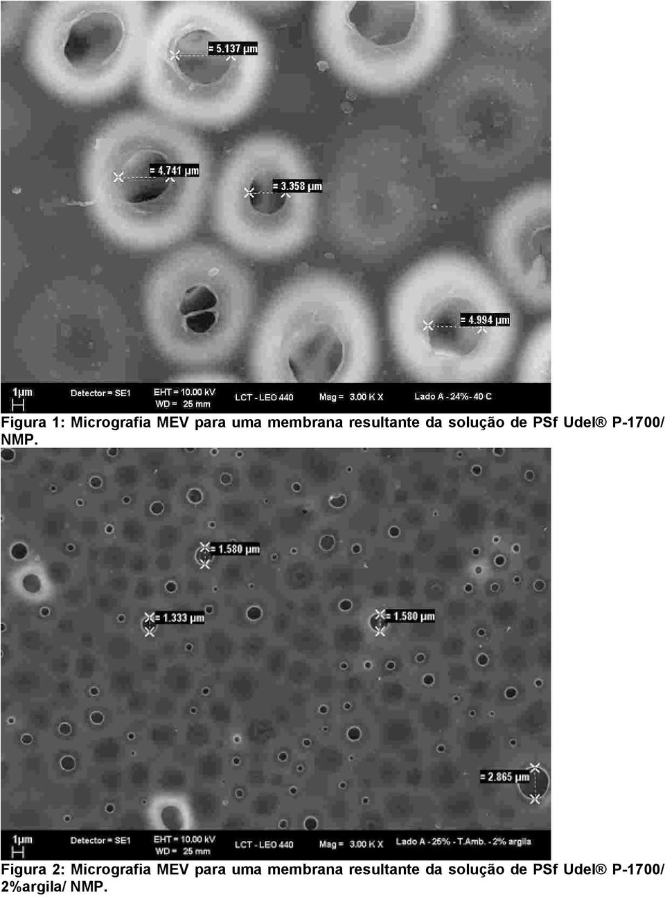 Figura 2: Micrografia MEV para uma membrana