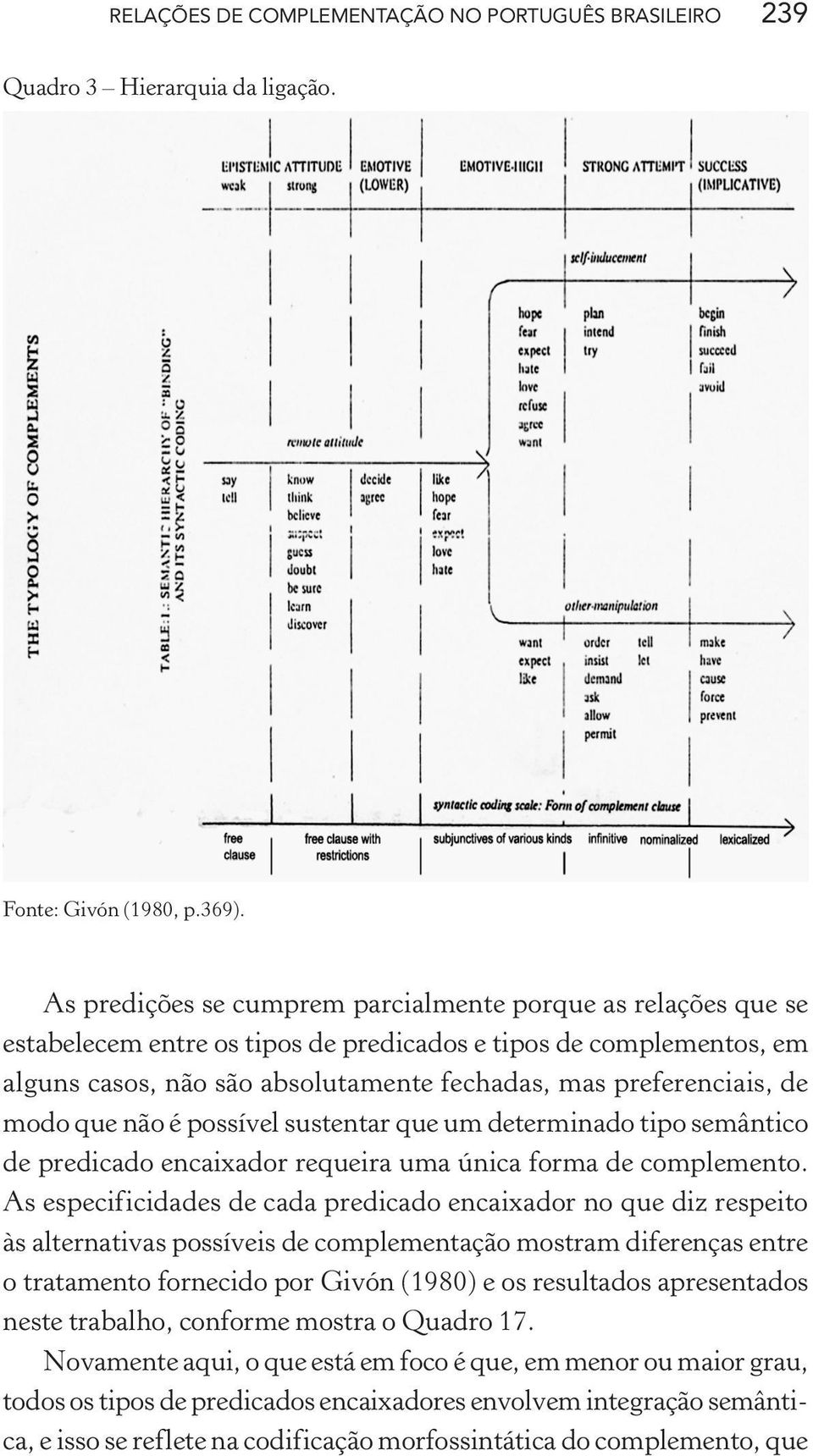 modo que não é possível sustentar que um determinado tipo semântico de predicado encaixador requeira uma única forma de complemento.