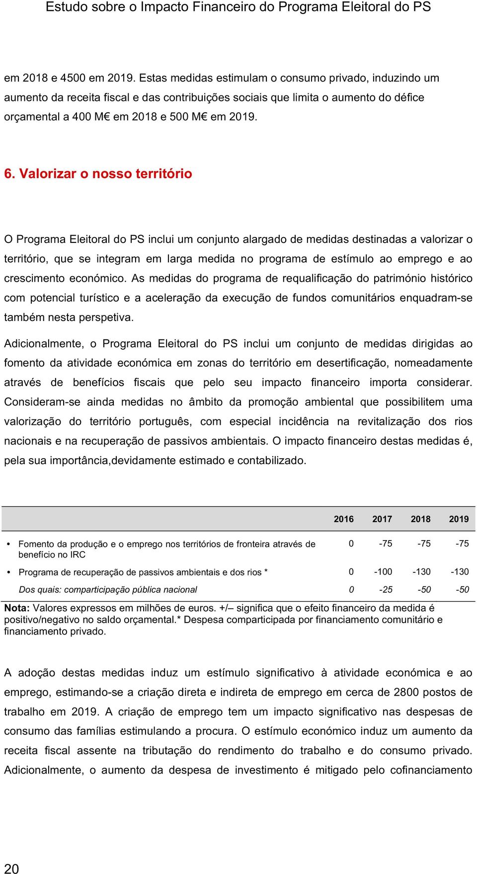 Valorizaronossoterritório OProgramaEleitoraldoPSincluiumconjuntoalargadodemedidasdestinadasavalorizaro território, que se integram em larga medida no programa de estímulo ao emprego e ao