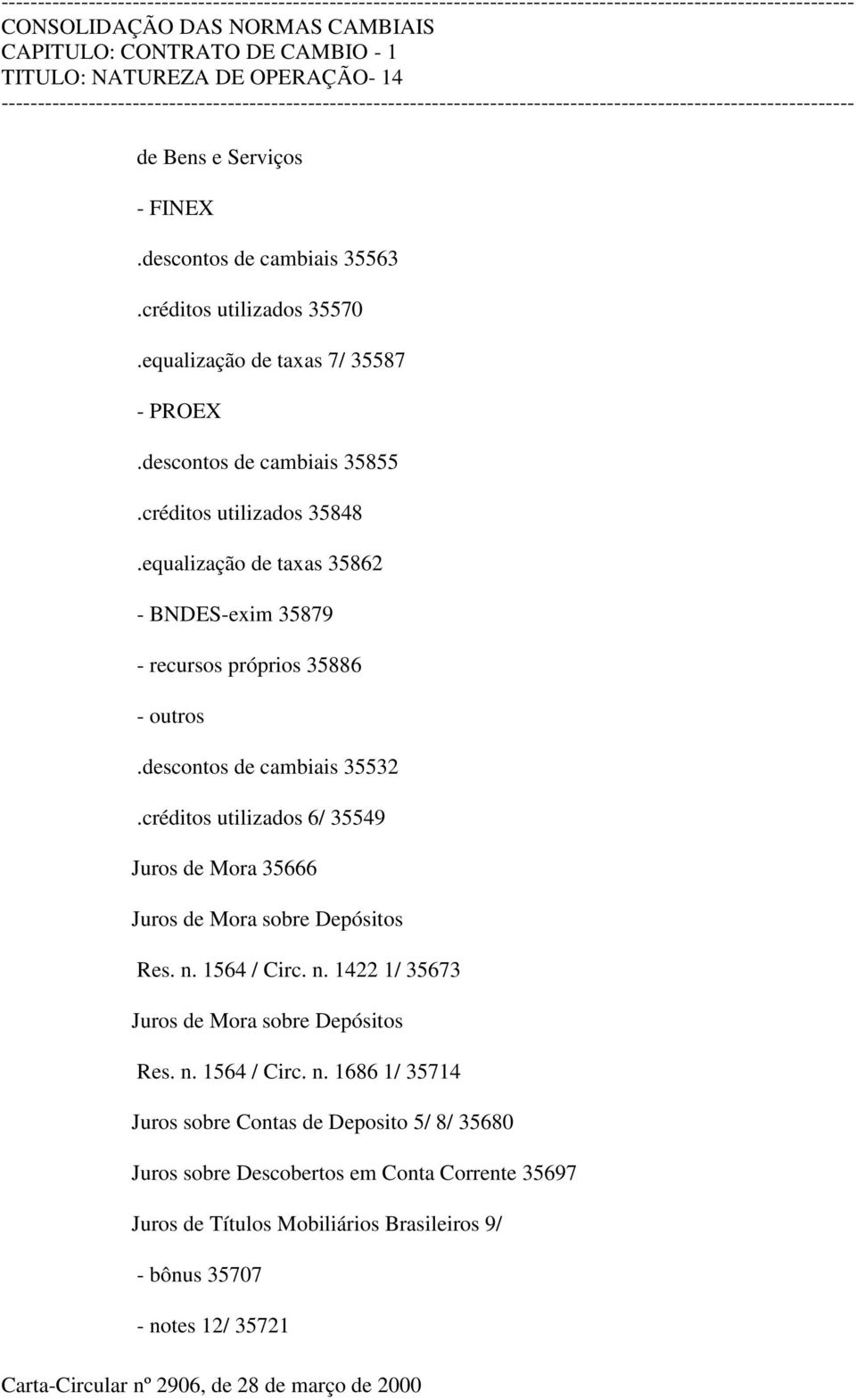 créditos utilizados 6/ 35549 Juros de Mora 35666 Juros de Mora sobre Depósitos Res. n.