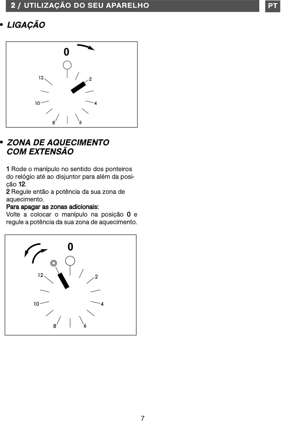 2 Regule então a potência da sua zona de aquecimento.