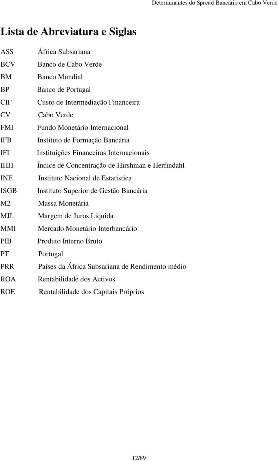 de Concentração de Hirshman e Herfindahl Instituto Nacional de Estatística Instituto Superior de Gestão Bancária Massa Monetária Margem de Juros Líquida Mercado