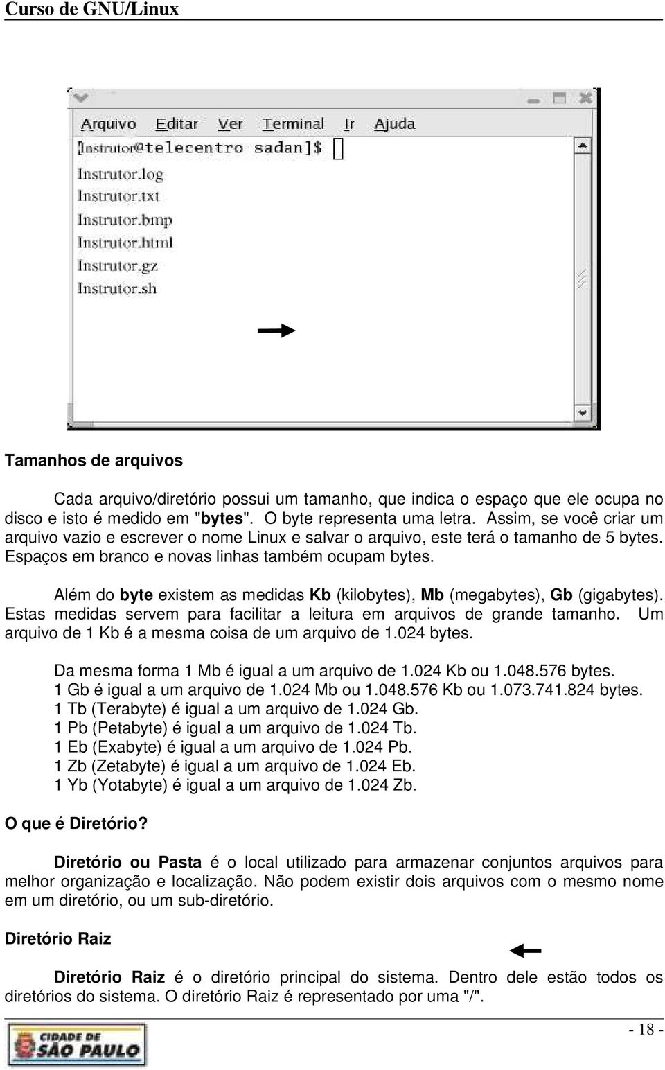 Além do byte existem as medidas Kb (kilobytes), Mb (megabytes), Gb (gigabytes). Estas medidas servem para facilitar a leitura em arquivos de grande tamanho.