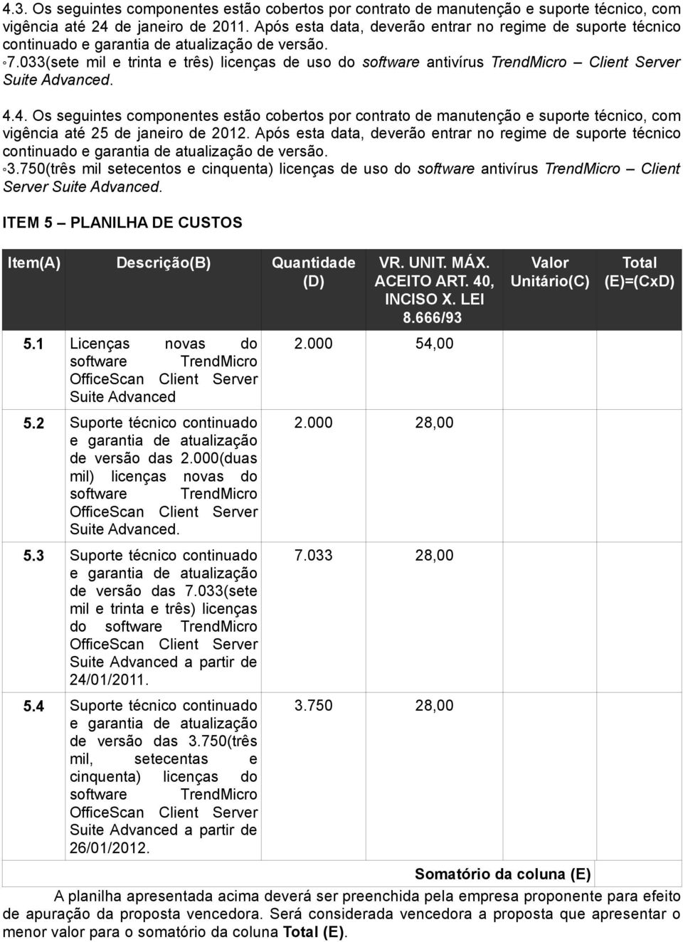 033(sete mil e trinta e três) licenças de uso do software antivírus TrendMicro Client Server Suite Advanced. 4.