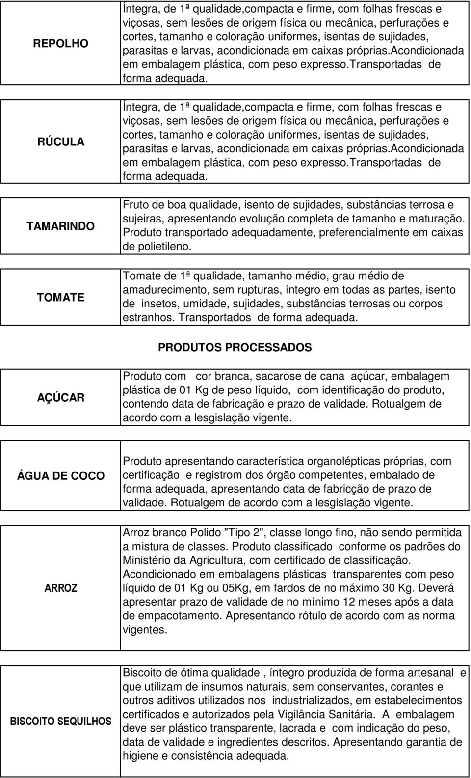 Íntegra, de 1ª qualidade,compacta e firme, com folhas frescas e viçosas, sem lesões de origem física ou mecânica, perfurações e cortes, tamanho e coloração uniformes,  Fruto de boa qualidade, isento