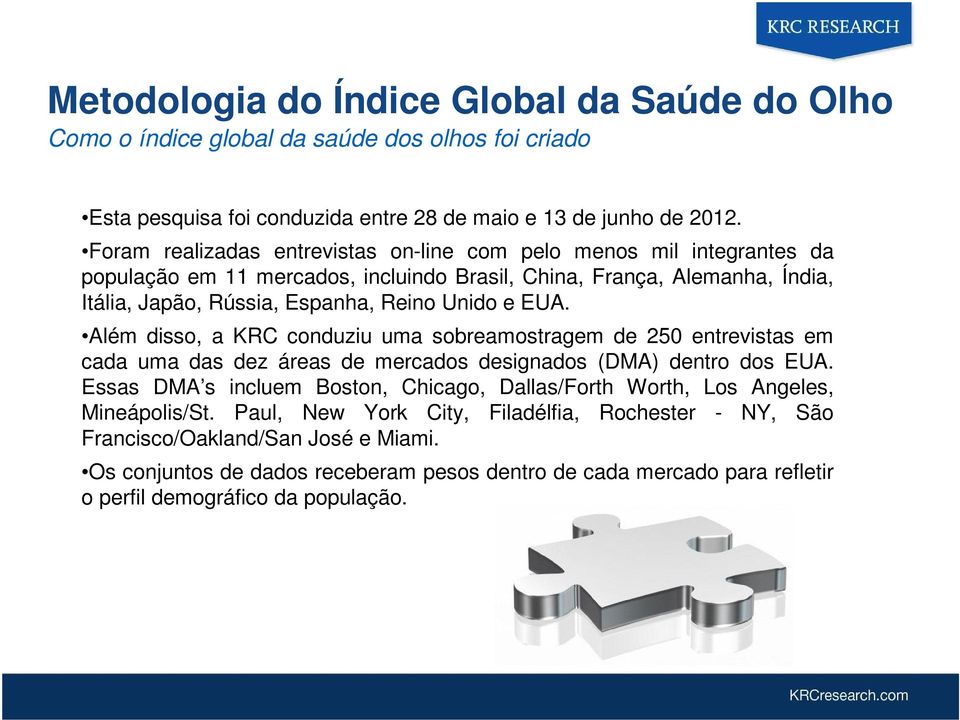 Além disso, a KRC conduziu uma sobreamostragem de 250 entrevistas em cada uma das dez áreas de mercados designados (DMA) dentro dos EUA.