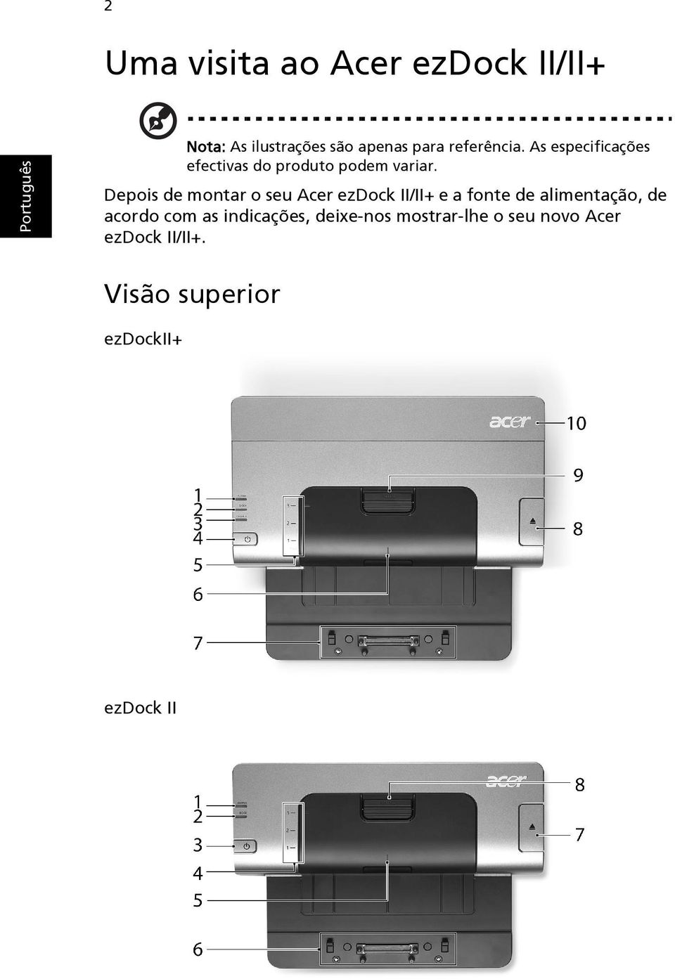 Depois de montar o seu Acer ezdock II/II+ e a fonte de alimentação, de acordo