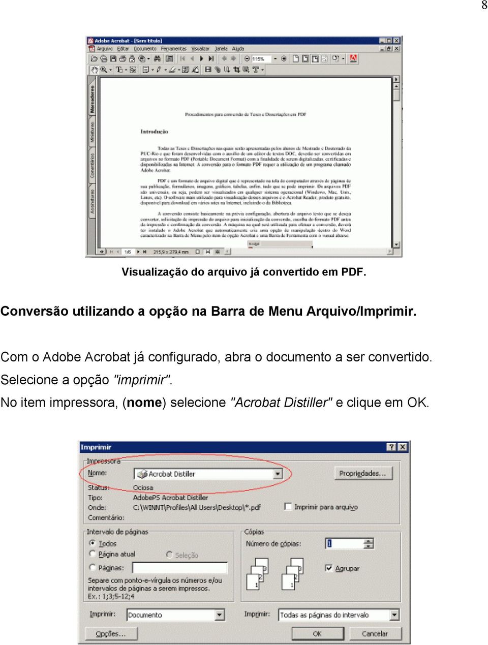 Com o Adobe Acrobat já configurado, abra o documento a ser convertido.