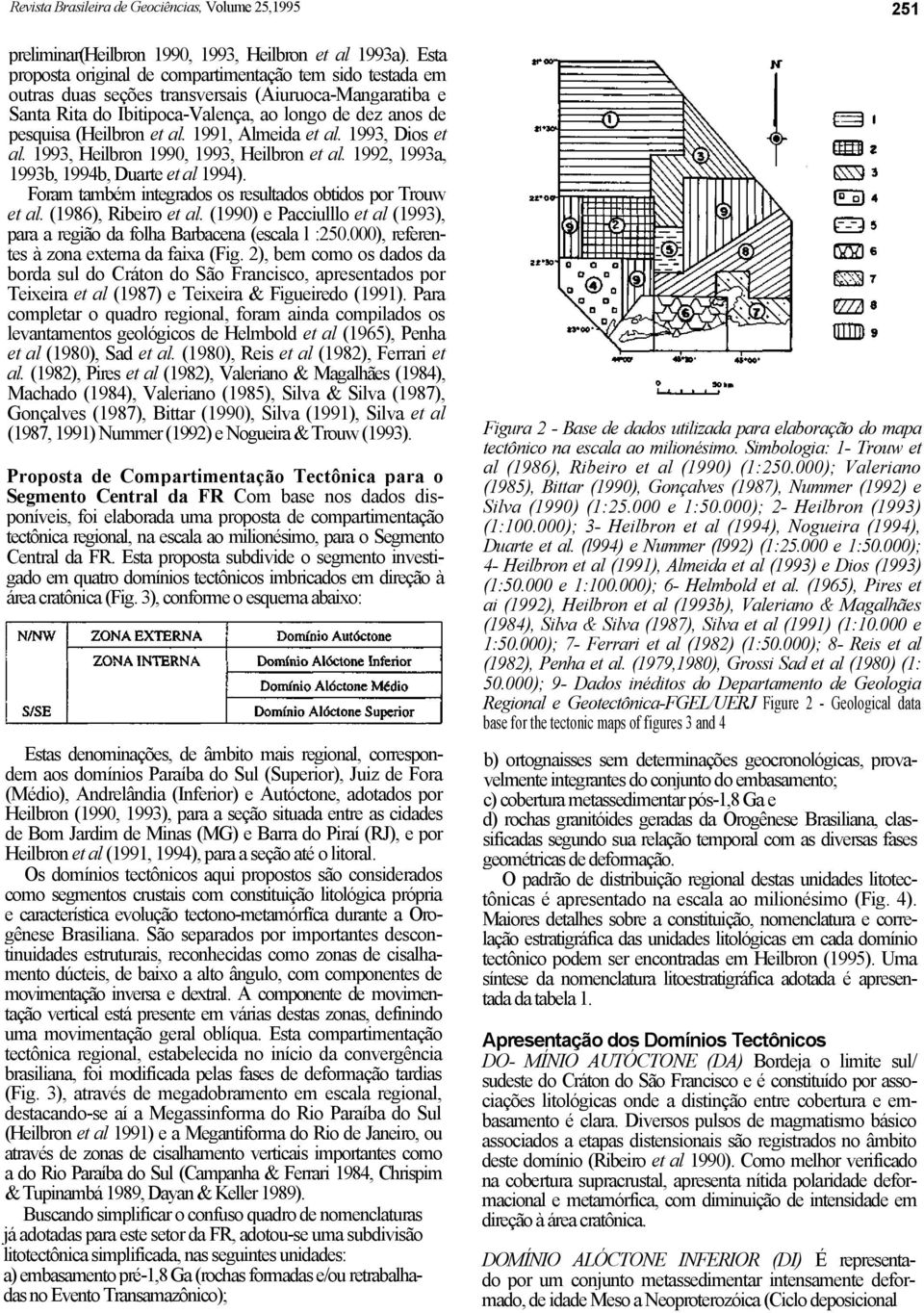 al. 1991, Almeida et al. 1993, Dios et al. 1993, Heilbron 1990, 1993, Heilbron et al. 1992, 1993a, 1993b, 1994b, Duarte et al 1994). Foram também integrados os resultados obtidos por Trouw et al.