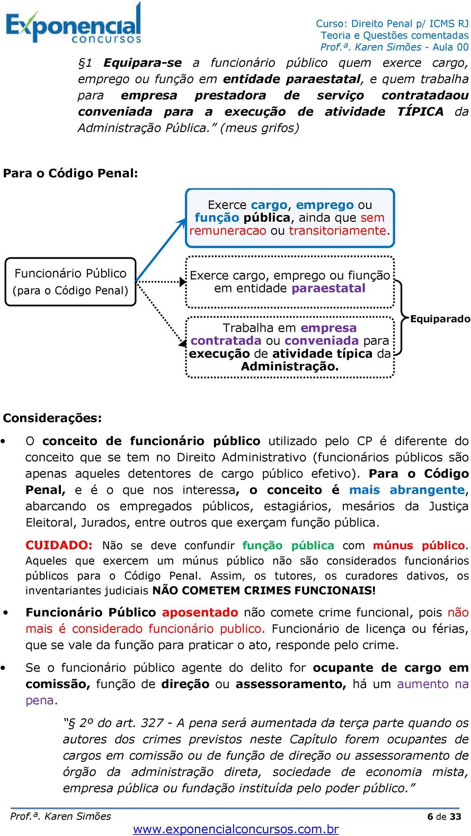 Funcionário Público (para o Código Penal) Exerce cargo, emprego ou fiunção em entidade paraestatal Trabalha em empresa contratada ou conveniada para execução de atividade típica da Administração.