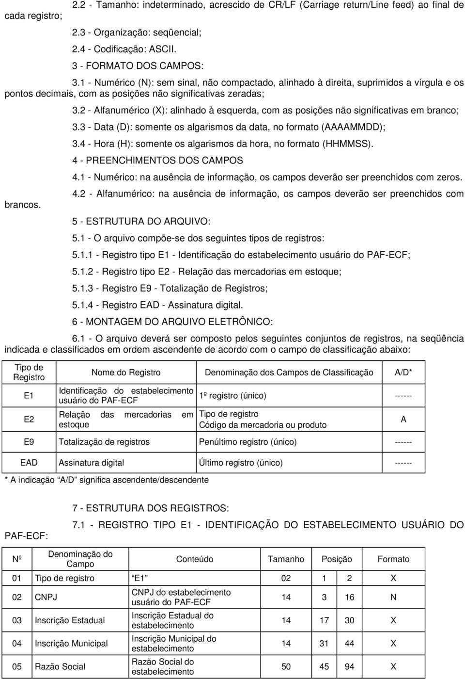 2 - lfanumérico (X): alinhado à esquerda, com as posições não significativas em branco; 3.3 - Data (D): somente os algarismos da data, no formato (MMDD); 3.