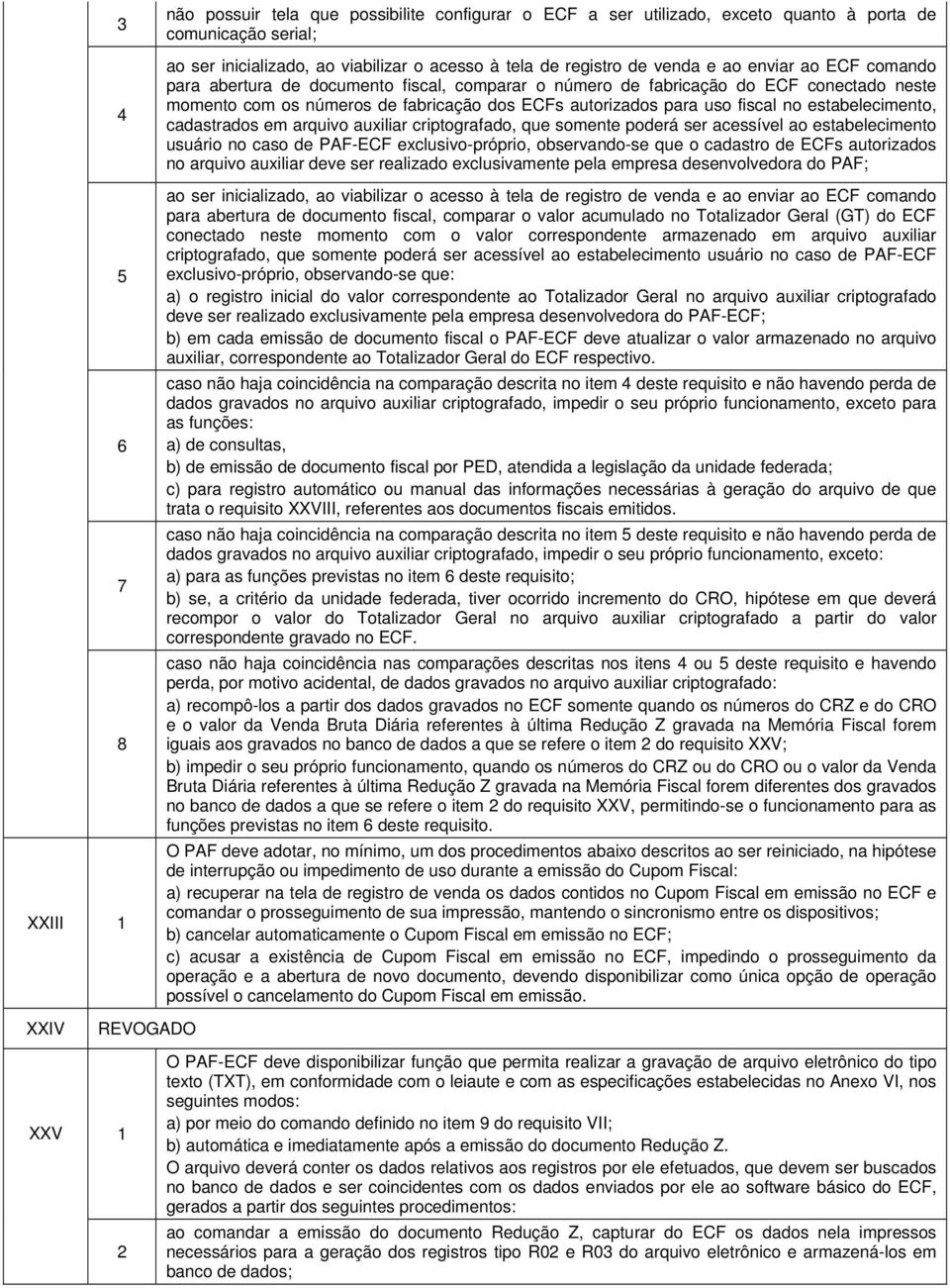 estabelecimento, cadastrados em arquivo auxiliar criptografado, que somente poderá ser acessível ao estabelecimento usuário no caso de PF-ECF exclusivo-próprio, observando-se que o cadastro de ECFs