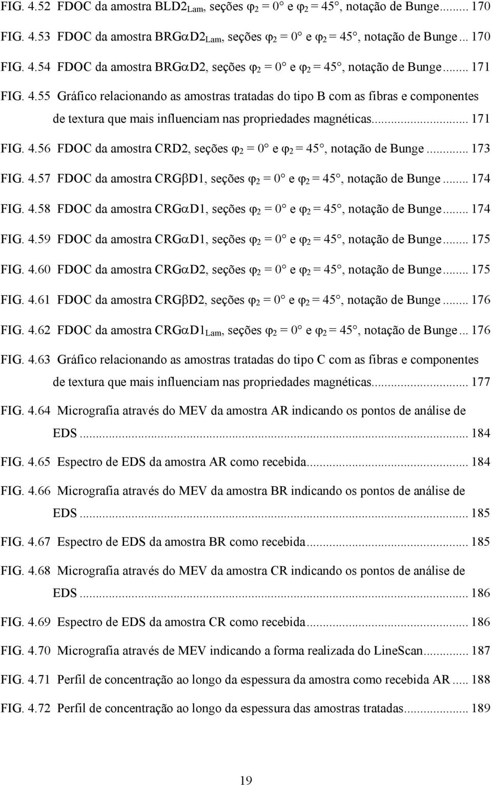 .. 173 FIG. 4.57 FDOC da amostra CRGβD1, seções ϕ 2 = 0 e ϕ 2 = 45, notação de Bunge... 174 FIG. 4.58 FDOC da amostra CRGαD1, seções ϕ 2 = 0 e ϕ 2 = 45, notação de Bunge... 174 FIG. 4.59 FDOC da amostra CRGαD1, seções ϕ 2 = 0 e ϕ 2 = 45, notação de Bunge.