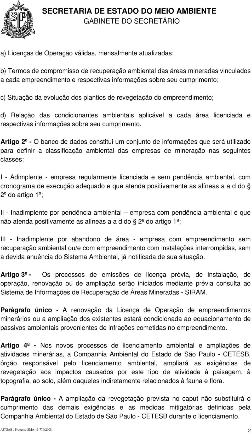 informações sobre seu cumprimento.