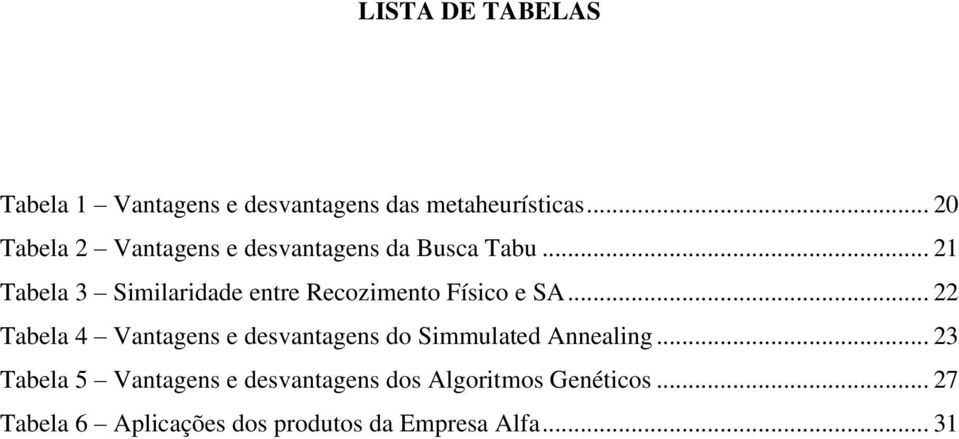 .. 21 Tabela 3 Similaridade entre Recozimento Físico e SA.