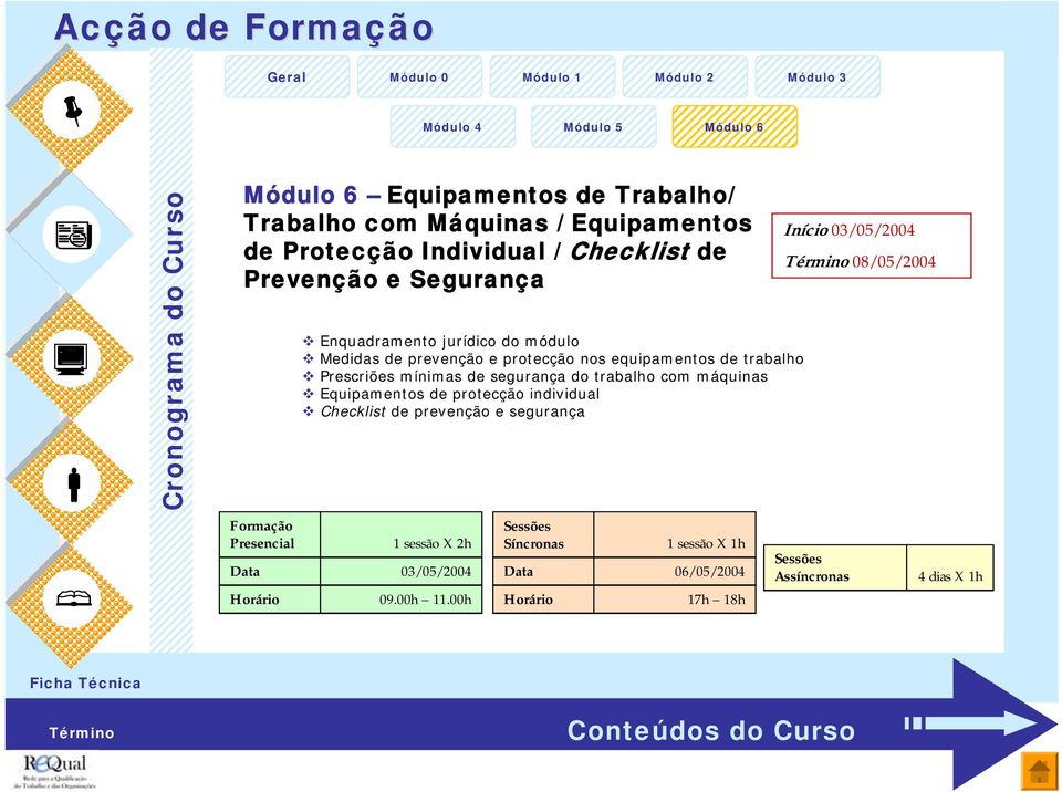 trabalho Prescriões mínimas de segurança do trabalho com máquinas Equipamentos de protecção individual Checklist de prevenção e segurança 1 sessão