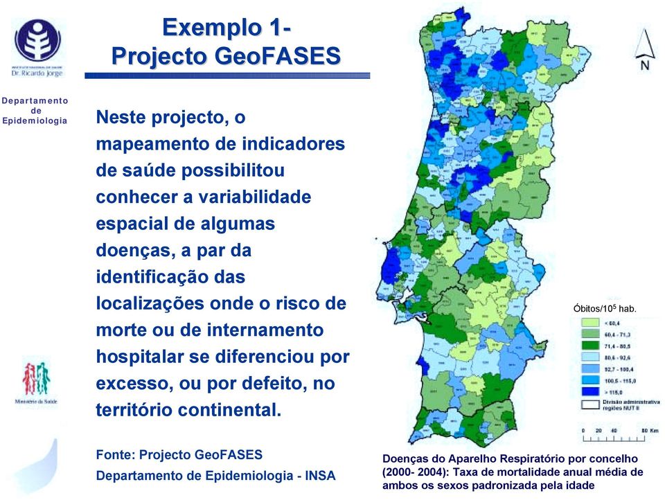 se diferenciou por excesso, ou por feito, no território continental. Óbitos/10 5 hab.