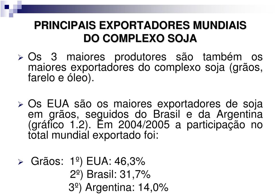 Os EUA são os maiores exportadores de soja em grãos, seguidos do Brasil e da Argentina