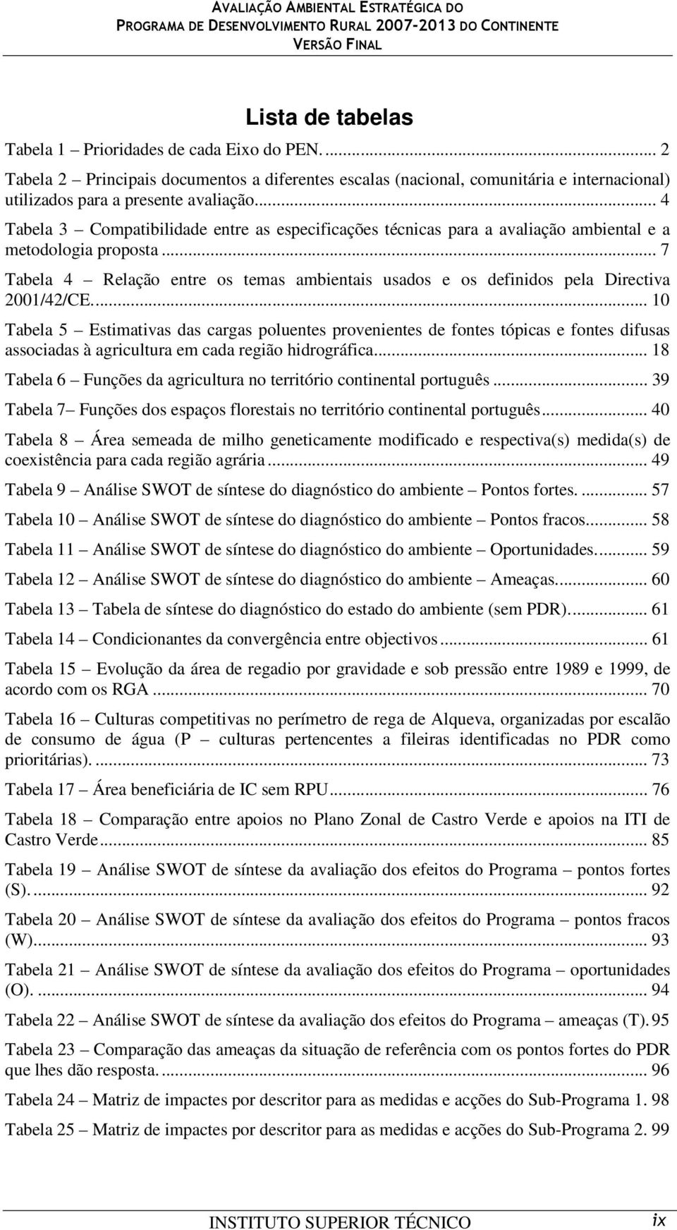 .. 7 Tabela 4 Relação entre os temas ambientais usados e os definidos pela Directiva 2001/42/CE.