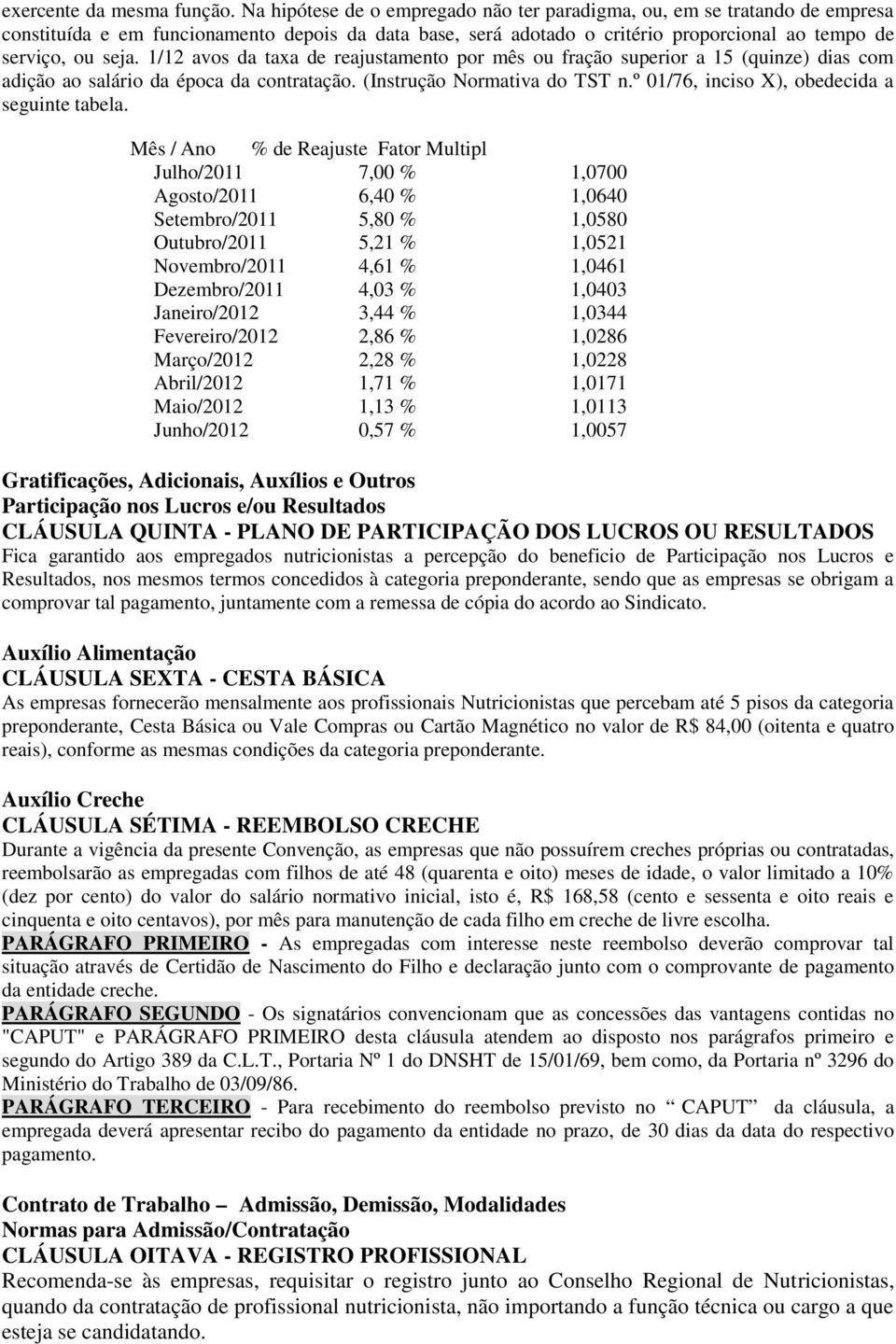 1/12 avos da taxa de reajustamento por mês ou fração superior a 15 (quinze) dias com adição ao salário da época da contratação. (Instrução Normativa do TST n.