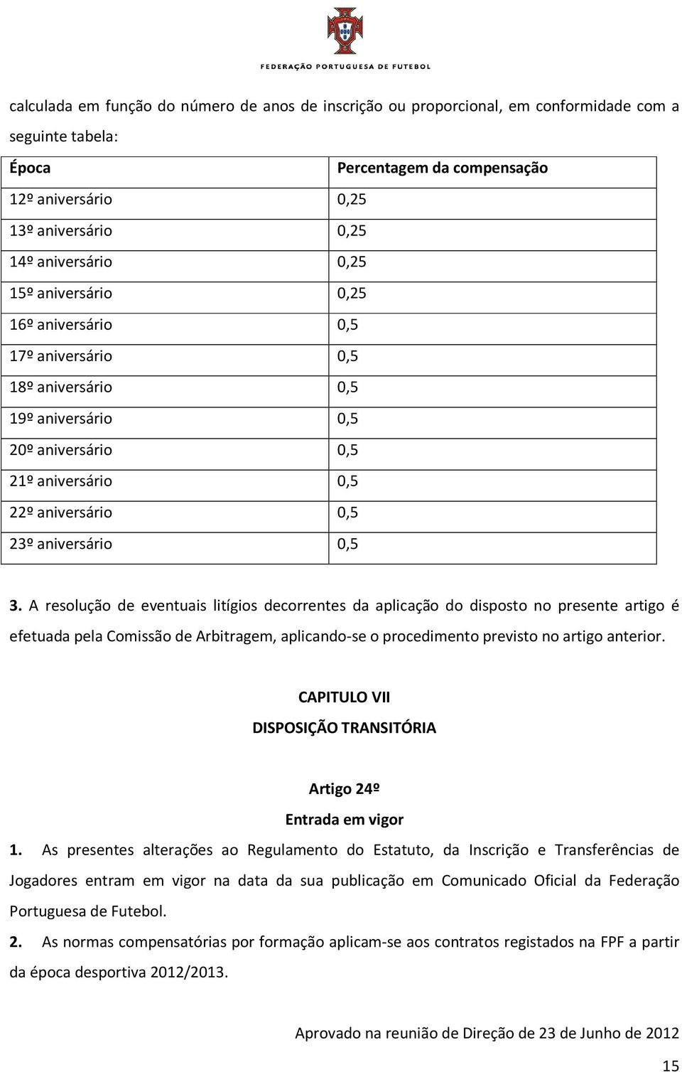 A resolução de eventuais litígios decorrentes da aplicação do disposto no presente artigo é efetuada pela Comissão de Arbitragem, aplicando-se o procedimento previsto no artigo anterior.