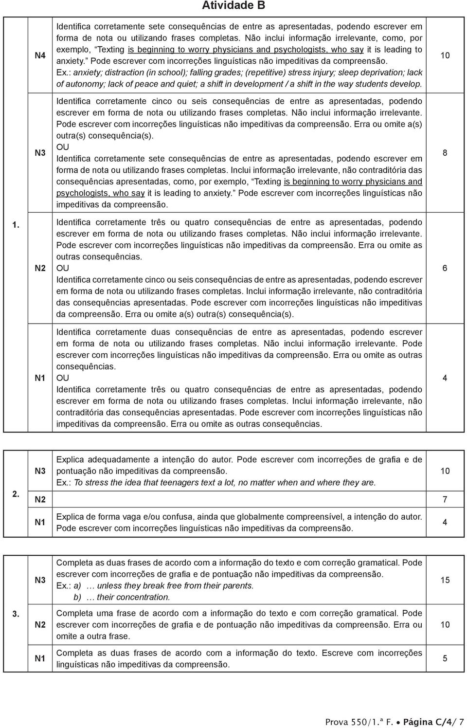 Pode escrever com incorreções linguísticas não impeditivas da Ex.