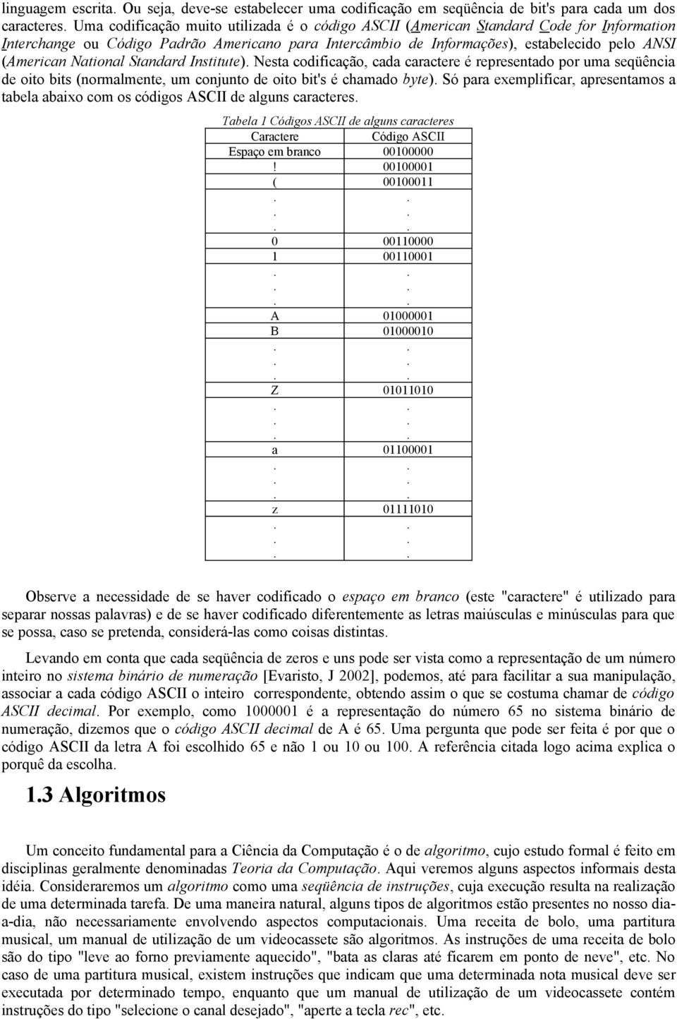 National Standard Institute). Nesta codificação, cada caractere é representado por uma seqüência de oito bits (normalmente, um conjunto de oito bit's é chamado byte).